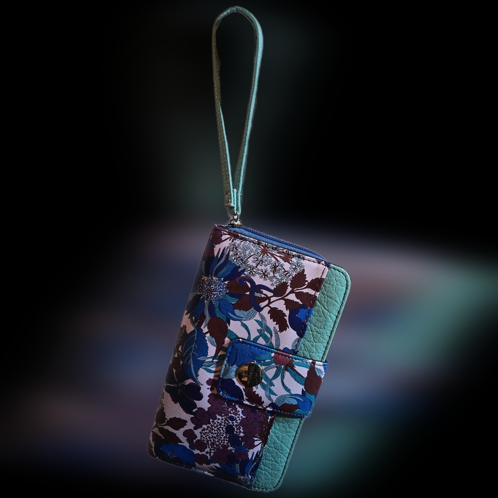 Tahari Floral Clutch in Blue and Teal